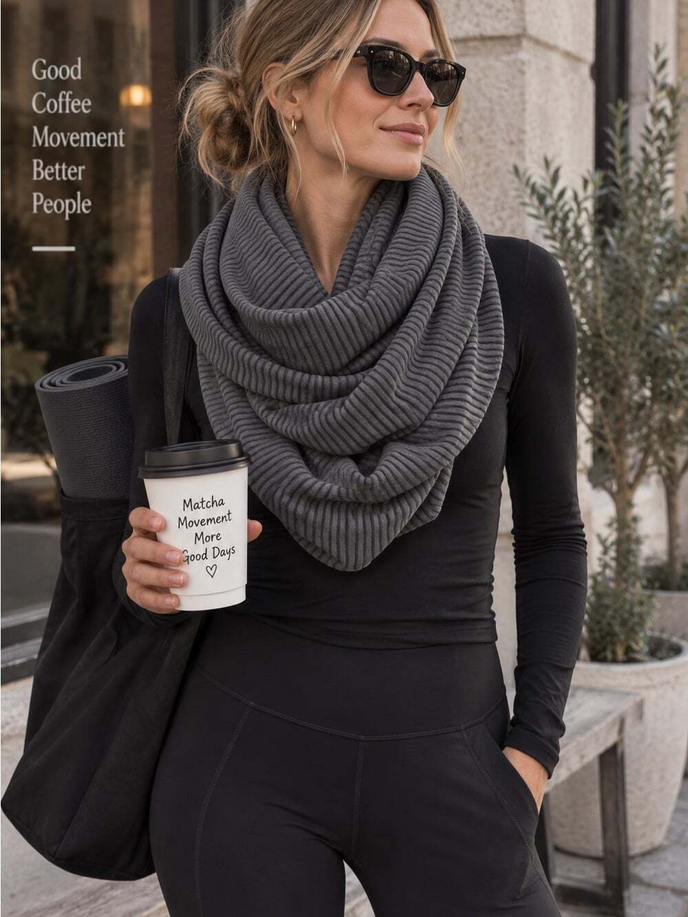 Lululemon Vinyasa Scarf Charcoal Ribbed Snap Wrap Infinity Travel Athleisure